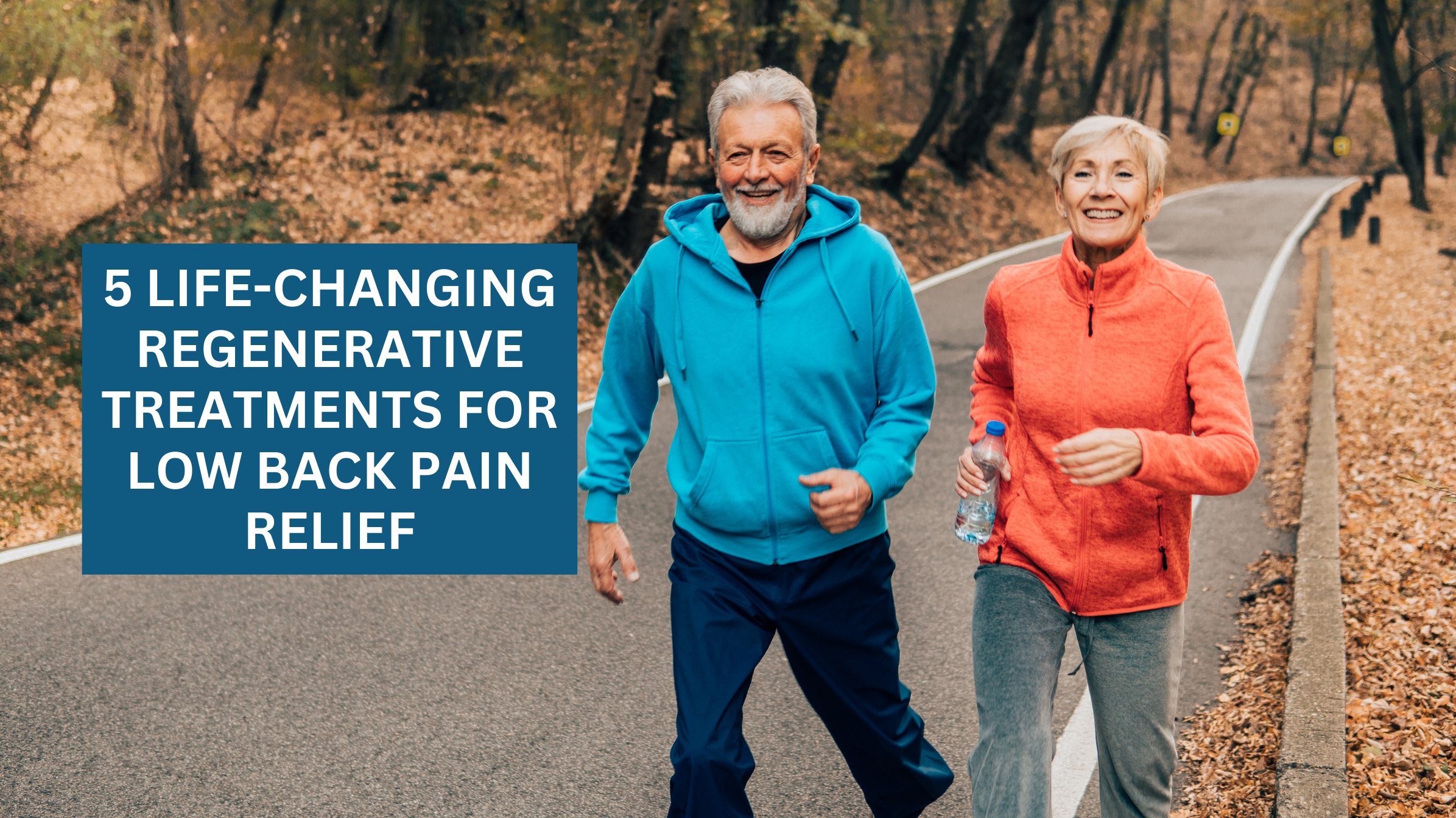 Active senior couple walking in the park, free of low back pain thanks to regenerative treatments at Preferred Physical Therapy in Peoria and Glendale, AZ. 5 Breakthrough Treatments for Low Back Pain Relief in Glendale & Peoria
